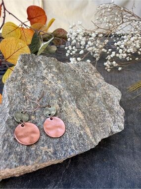 Handcrafted Rose Gold & Antique Silver Disc Drop Earrings - Women Jewelry